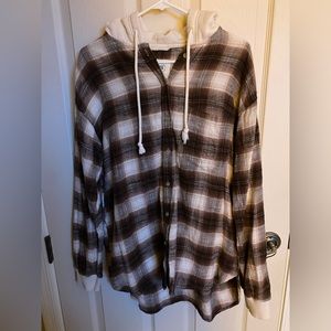 AMERICAN EAGLE Oversized Plaid Button-up Hoodie Sweater